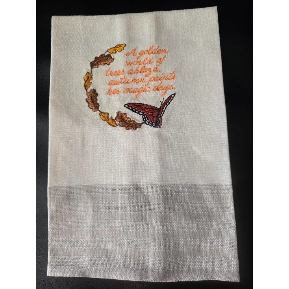New Embroidered Autumn Denby Pottery Com. 18x18 Set of 4 Napkins